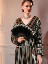 MOTF SEQUINS V-NECK STRIPED PATTERN BLOUSE